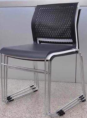 办公接待会议培训椅电镀脚架塑料面椅黑白色椅休闲椅工作椅