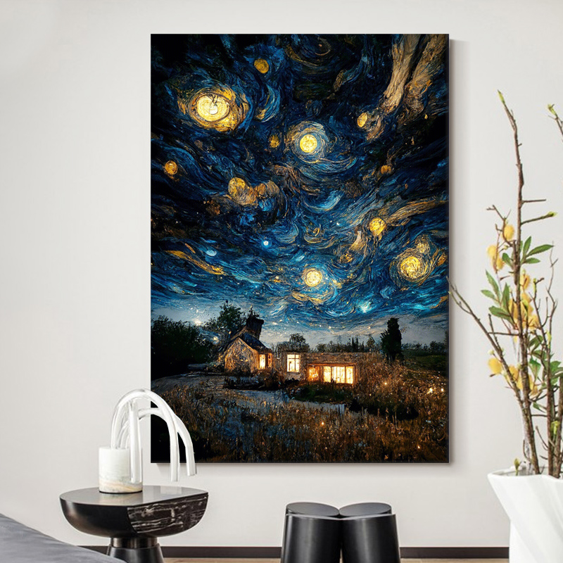 意式极简星夜手绘装饰画客厅油画抽象风景夜空肌理画玄关艺术挂画图片