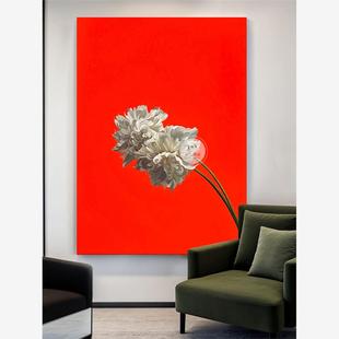 中国红色入口通道手绘油画大型花卉装饰画客厅餐厅中世纪风格高端