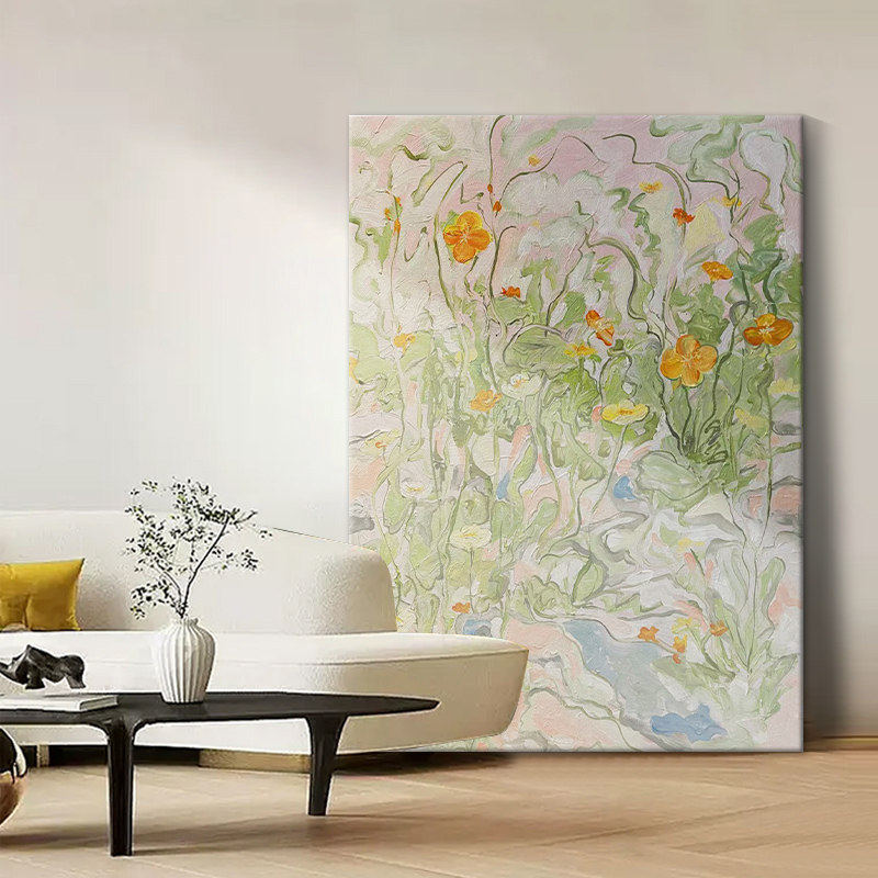 波洛克抽象植物花卉纯手绘油画艺术绿植装饰画客厅挂画玄关肌理画