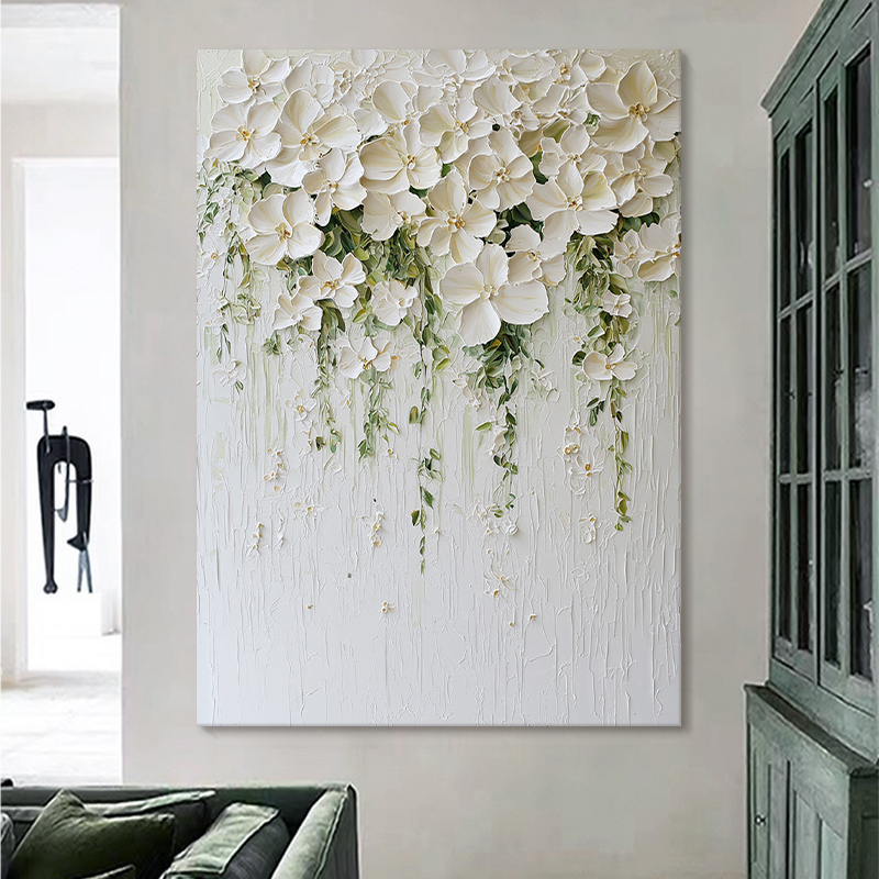 立体浮雕奶油风客厅装饰画玄关走廊过道挂画抽象花卉肌理手绘油画图片