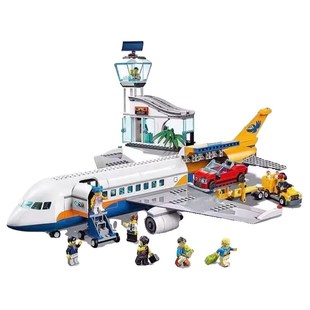 中孩积木城c市系列客运飞机602航2机场地勤6站楼男国拼装儿童玩具