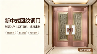 农村自建房别墅大门新中式高端回纹紫铜门紫铜纯铜门仿真铜门定制
