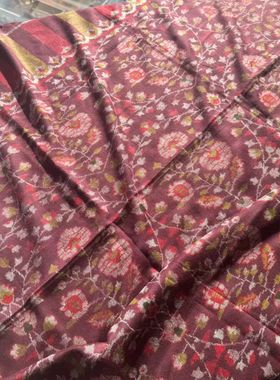 QR认证手纺线 小羊标复古花雅紫色卡尼克什米尔手工披肩围巾