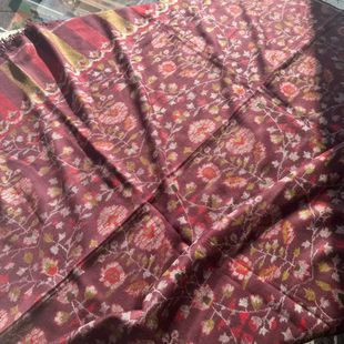 QR认证手纺线 小羊标复古花雅紫色卡尼克什米尔手工披肩围巾