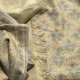 白绒真丝满绣手纺线-老匠手绣手工克什米尔羊绒披肩围巾