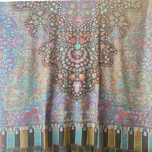 深灰色底玫瑰花图腾卡尼超大Gents藏品手工羊绒披肩围巾