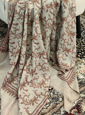 QR认证  绝美精工红色藤蔓绣原绒色pashmina