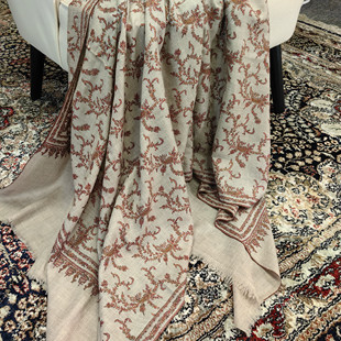 QR认证  绝美精工红色藤蔓绣原绒色pashmina