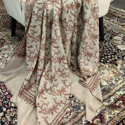 QR认证  绝美精工红色藤蔓绣原绒色pashmina