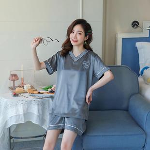 睡衣女夏冰丝短袖 宽松仿真丝卡通家居服两件套 学生韩版 可爱薄款