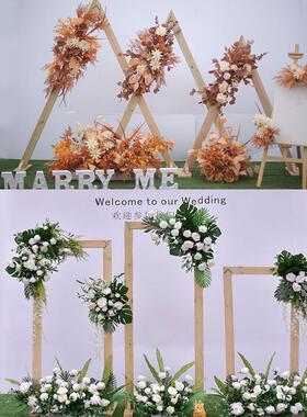 饰户外露营DZT草坪婚桩礼装落原木拱门方形花架实木复古地背景摆