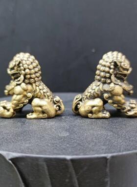 黄石狮子门一对小号家用看门镇宅家HHN居铜狮子墩铜饰品摆件风装