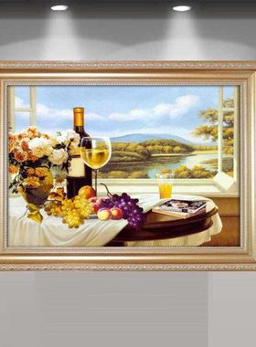 欧餐厅装水EZM饰餐桌背景墙 有框画饭厅壁画厨房挂画画果酒式杯画