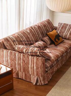 北欧侘寂中古风雪格33439条纹尼尔布三艺双人人四位沙发裙边人全
