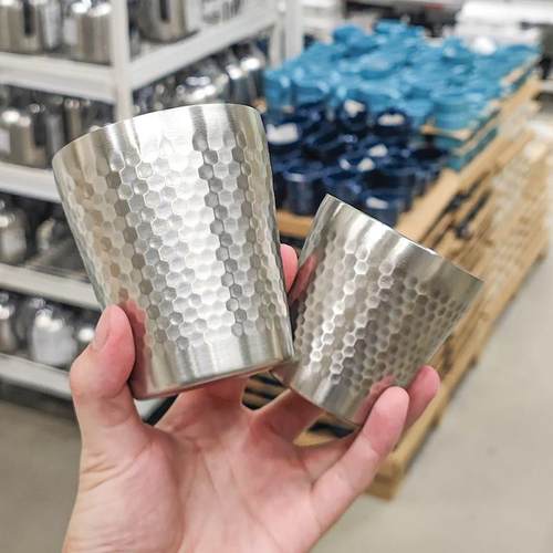 老板留自杯款~04不锈钢双层！锤纹果A004汁杯酒杯家用水隔啤热杯