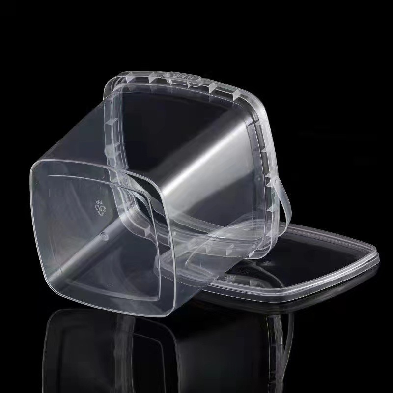 厂家直销透明手提方形塑料桶收纳桶食品桶奶茶海蜇卤味外卖打包桶