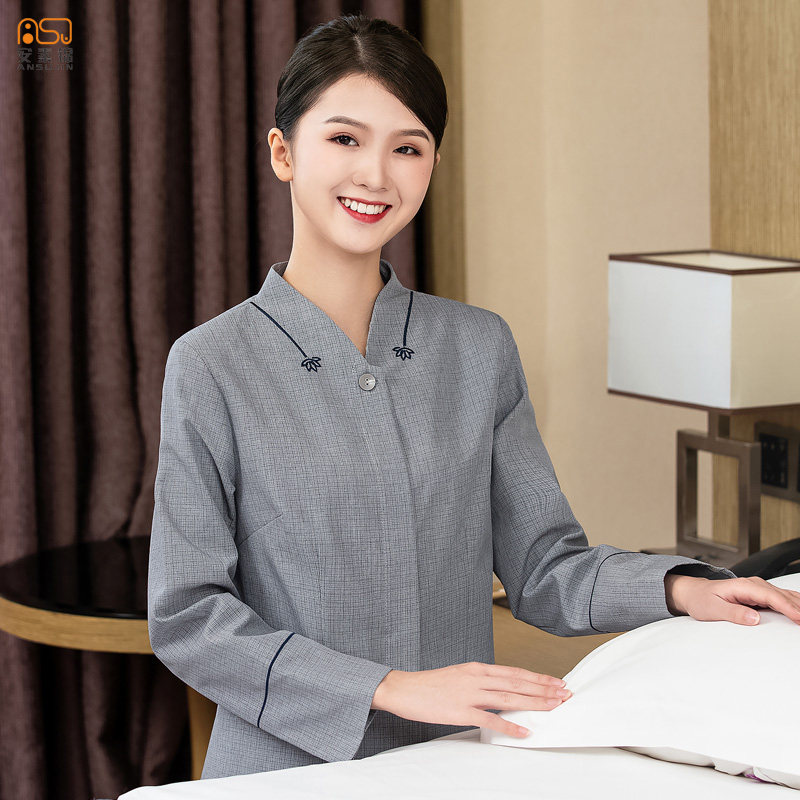 保洁工作服女长袖秋冬物业酒店宾馆客房清洁O工大码保洁服套装定
