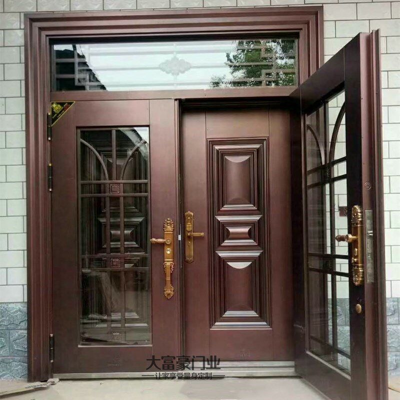 锌合金别墅大门双层复合门进户防盗玻璃客L厅门农村自建房家用仿