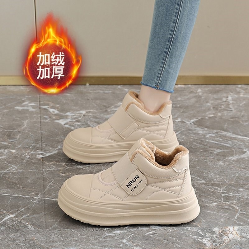 加绒女鞋一脚蹬魔术贴孕妇r棉鞋冬季2025新款雪地靴女款高帮保暖