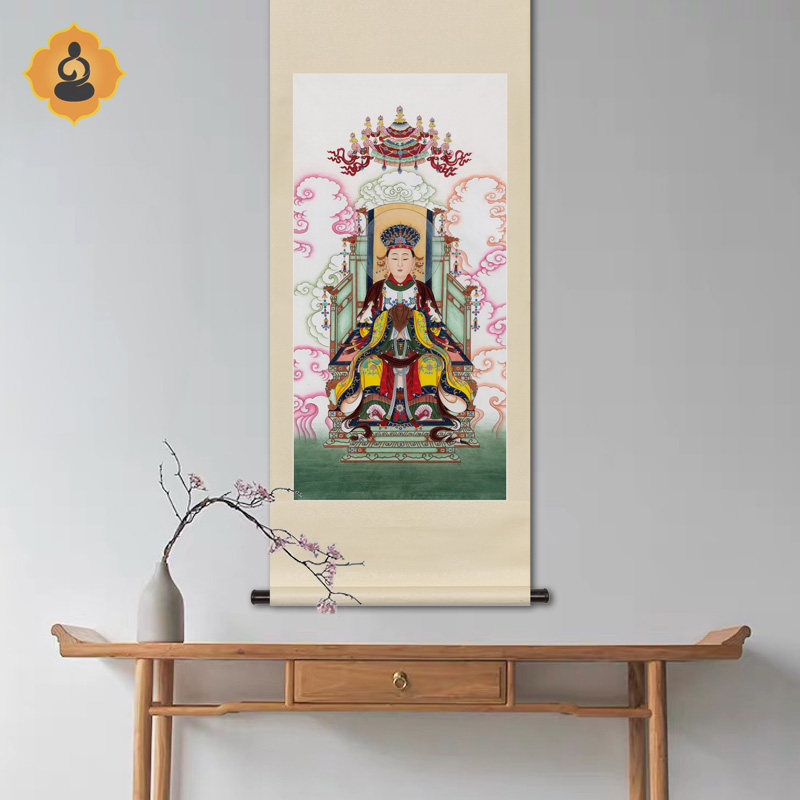 工笔人物国画金母西王母娘娘画像水陆画玄关书房中U式画轴卷轴挂