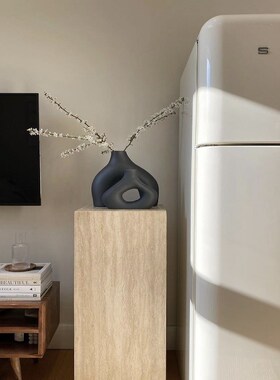 侘寂风天然黄洞大理石茶几玄关岛台立F柱雕塑展示台浴室床头柜摆