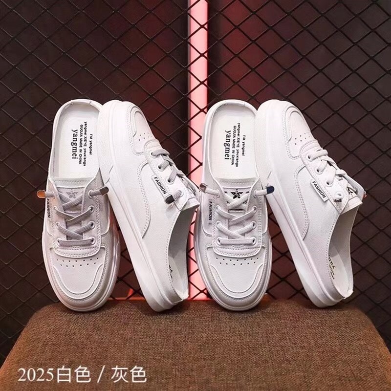 网红半拖鞋女夏2024新款韩版学生平底包头凉拖Q时尚外穿厚底小白