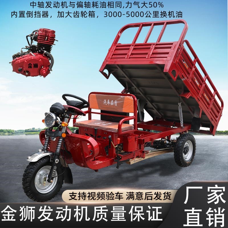 金狮发动机三轮摩托车汽燃油自卸水冷正货运可上牌盘式.助力三轮