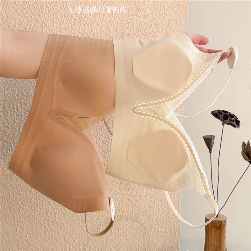 缎面网纱夏季超薄美背内衣女裸感透气大胸K显小显瘦收副乳防垂文
