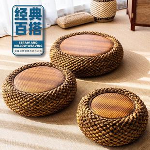 加厚圆形地板榻榻米垫子打坐拜佛禅修垫坐墩 家用藤编蒲团坐垫日式