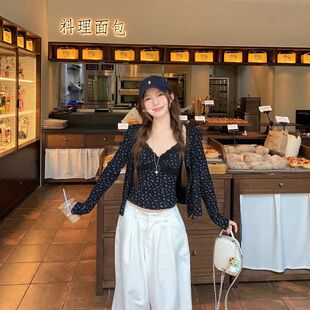 绝美漂亮套装bm风蕾丝碎花吊带背心女早秋长袖防晒开衫上衣两件套