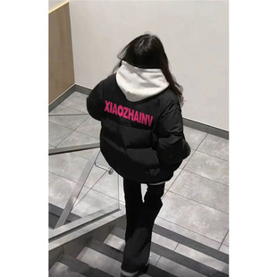 美式高街防寒黑色羽绒服女冬季2025年新款加厚oversize初中生