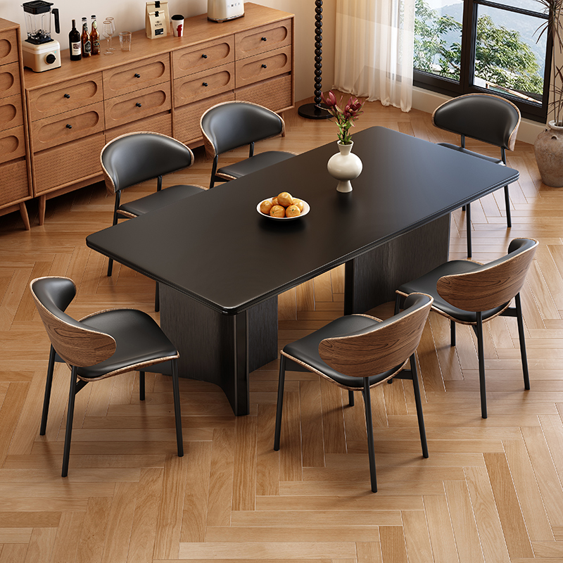 意式极简岩板长方餐桌椅防爆