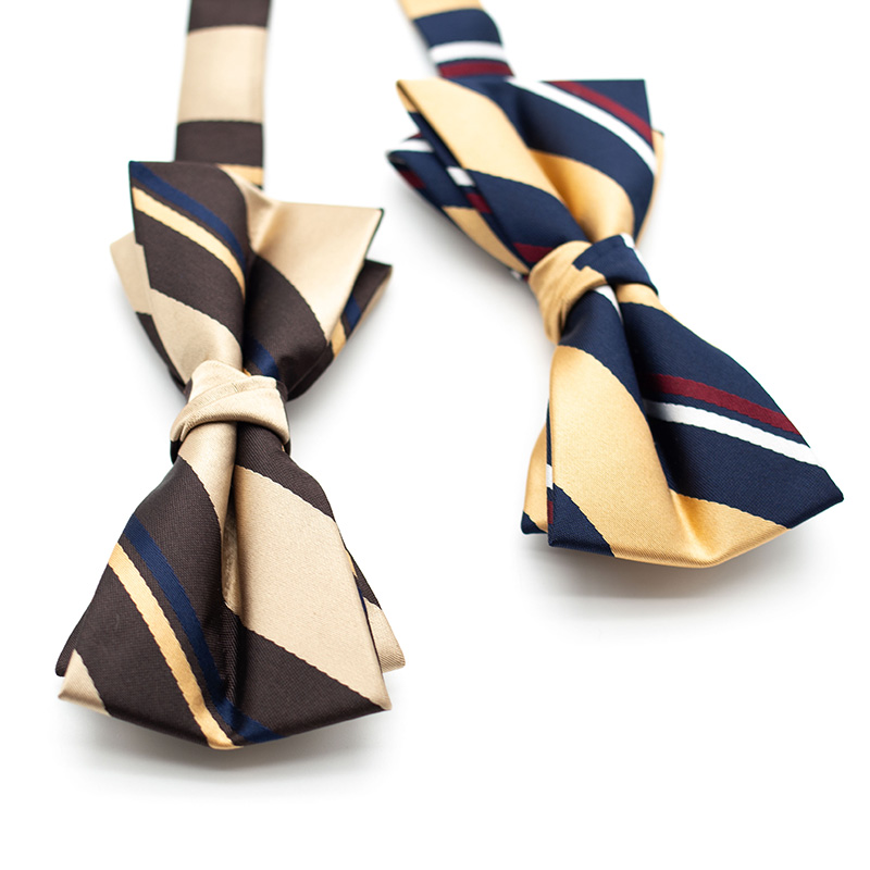 高档结婚婚礼新郎伴郎咖色领结男西装咖蓝色条纹口袋巾方巾套装