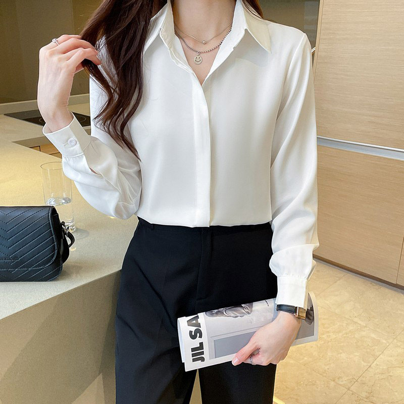 春秋白衬衫女职业蓝色p长袖大码胖妹面试正装衬衣工作服防走光暗