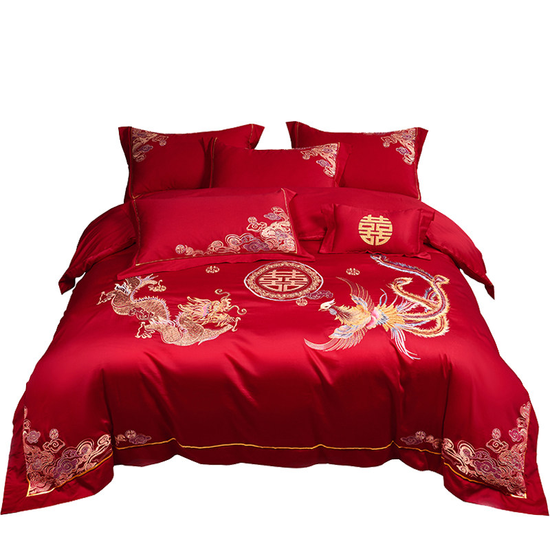 龙凤婚庆四件套1m00支长绒棉大红色全棉结婚喜被床上用品4,床上用品,婚庆床品套件,淘宝优惠券,粉丝福利购,淘宝优惠卷