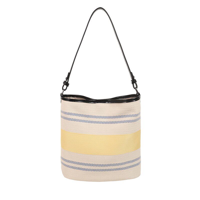 大容量包包女式2025新款超火帆布条纹腋K下水桶包高级感百搭单肩