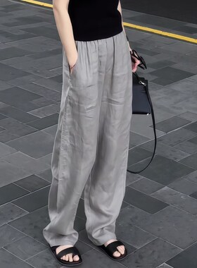 日系灰色亚麻f阔腿裤女2025夏季新款高级感百搭洋气显瘦休闲直筒