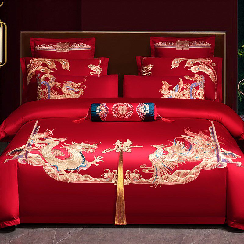 婚庆四件套大红龙凤n刺绣结婚被套新房嫁礼喜庆被罩床上用品六件,床上用品,婚庆床品套件,淘宝优惠券,粉丝福利购,淘宝优惠卷