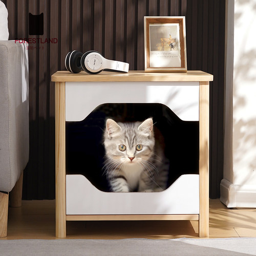 实木床头柜猫窝换l鞋凳人猫共用边几坐凳猫窝保暖半封闭式过实木