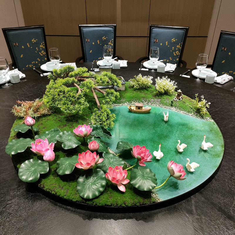 餐桌中间摆e花酒店大圆桌装饰摆件桌花圆形微缩景观餐桌摆台饭桌