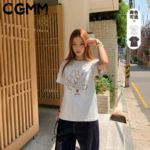CGMM/橱柜密码夏季新款精致刺绣印花宽松百搭短袖T恤DSOMB2668