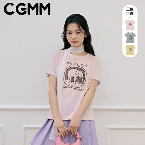 CGMM/橱柜密码夏季新款时尚印花洋气减龄正肩短袖T恤DSOMB2626