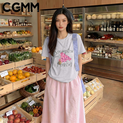 CGMM/橱柜密码夏季新款时尚印花洋气减龄正肩短袖T恤DSOMB2666