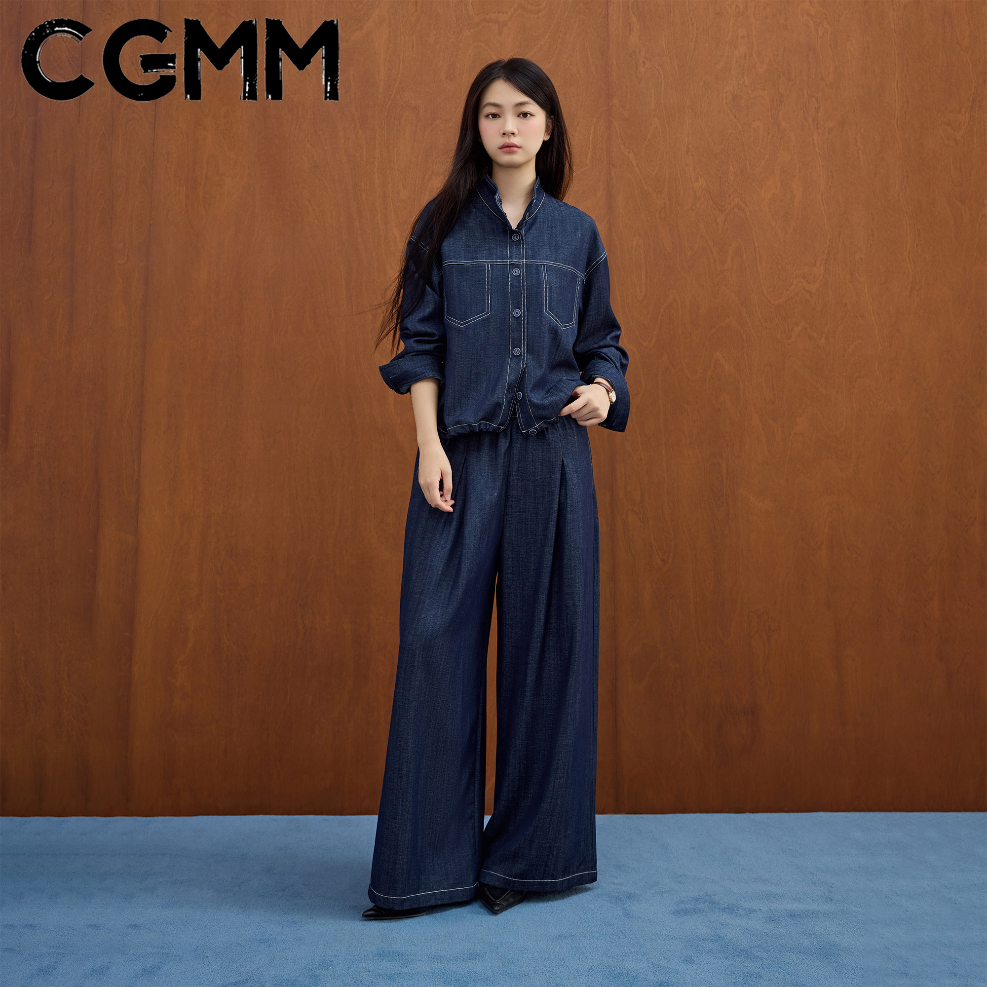 CGMM/橱柜密码秋季新款立领时尚休闲外套高腰牛仔裤套装DSOMB5169