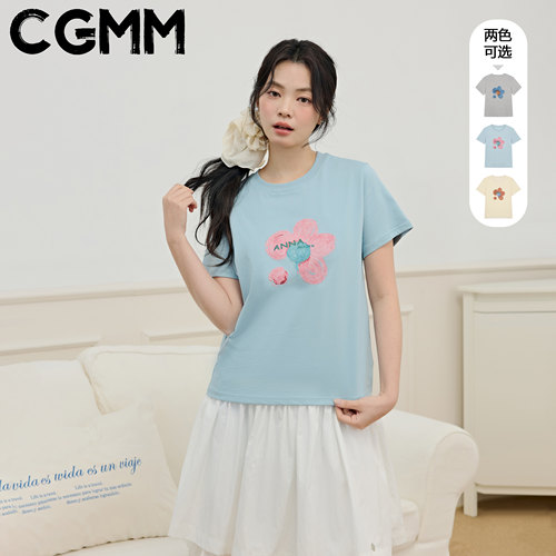 CGMM/橱柜密码夏季新款时尚花朵印花百搭短袖T恤DSOMB2616