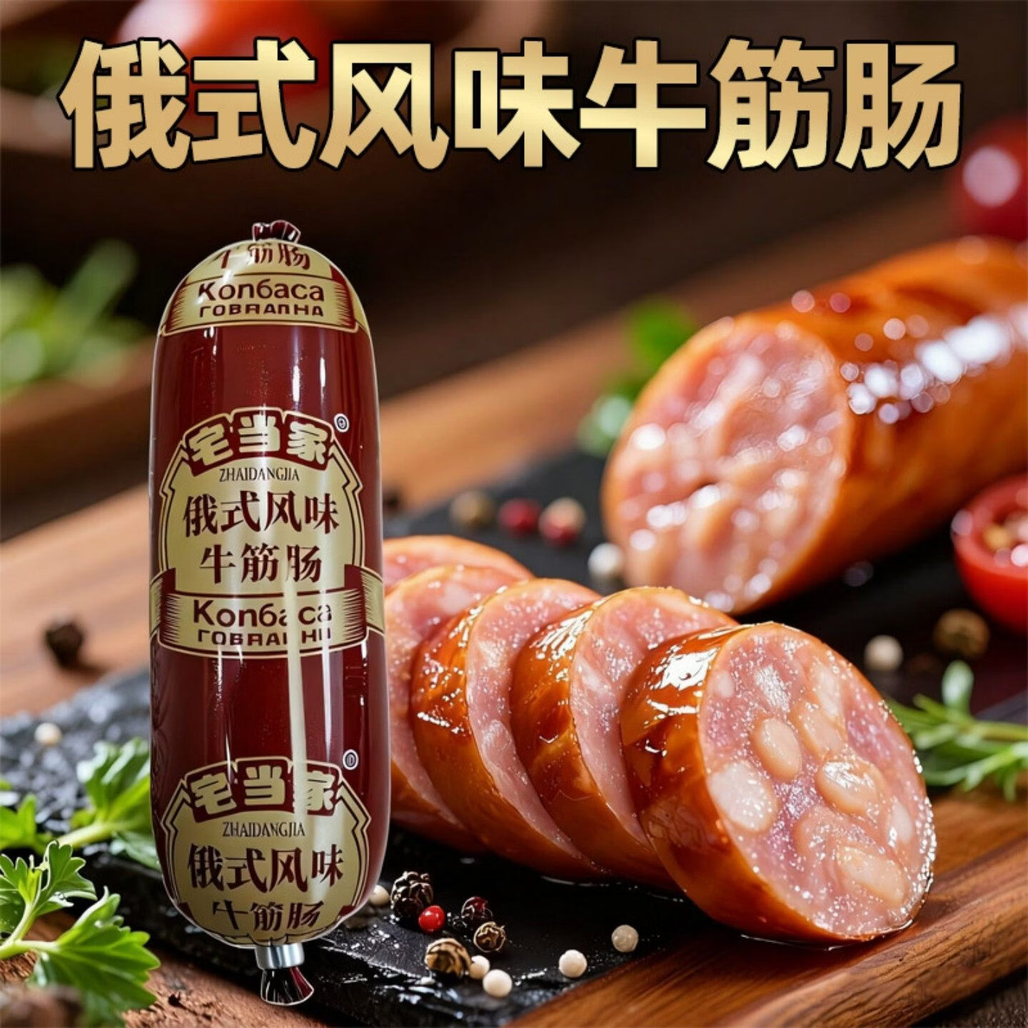 俄罗斯牛筋肠即食火腿香肠俄式大牛肉肠卢布肠下酒菜休闲零食早餐