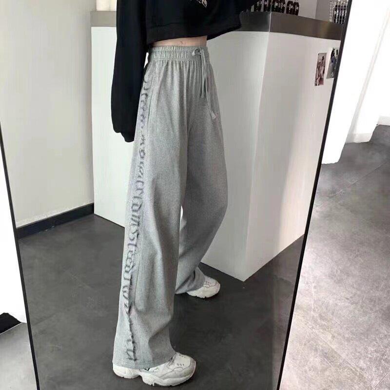 新品阔腿裤女高腰宽松显瘦休闲运动裤春秋季韩版学生高腰垂感拖地