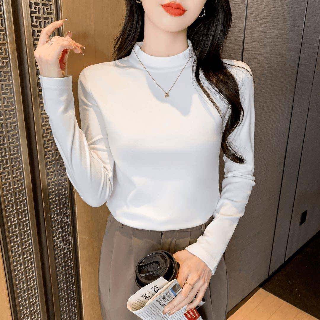 新品秋冬季新款半高领德绒打底衫女学生韩版内搭长袖T恤修身保暖