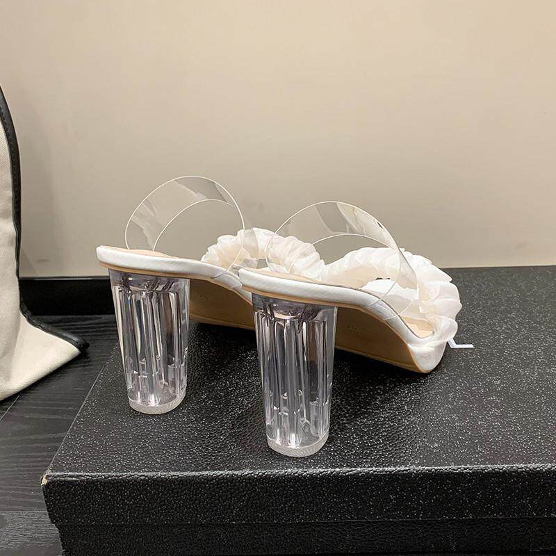 新品水晶高跟拖鞋女夏季外穿仙女风配裙子高级感凉拖法式透明粗跟